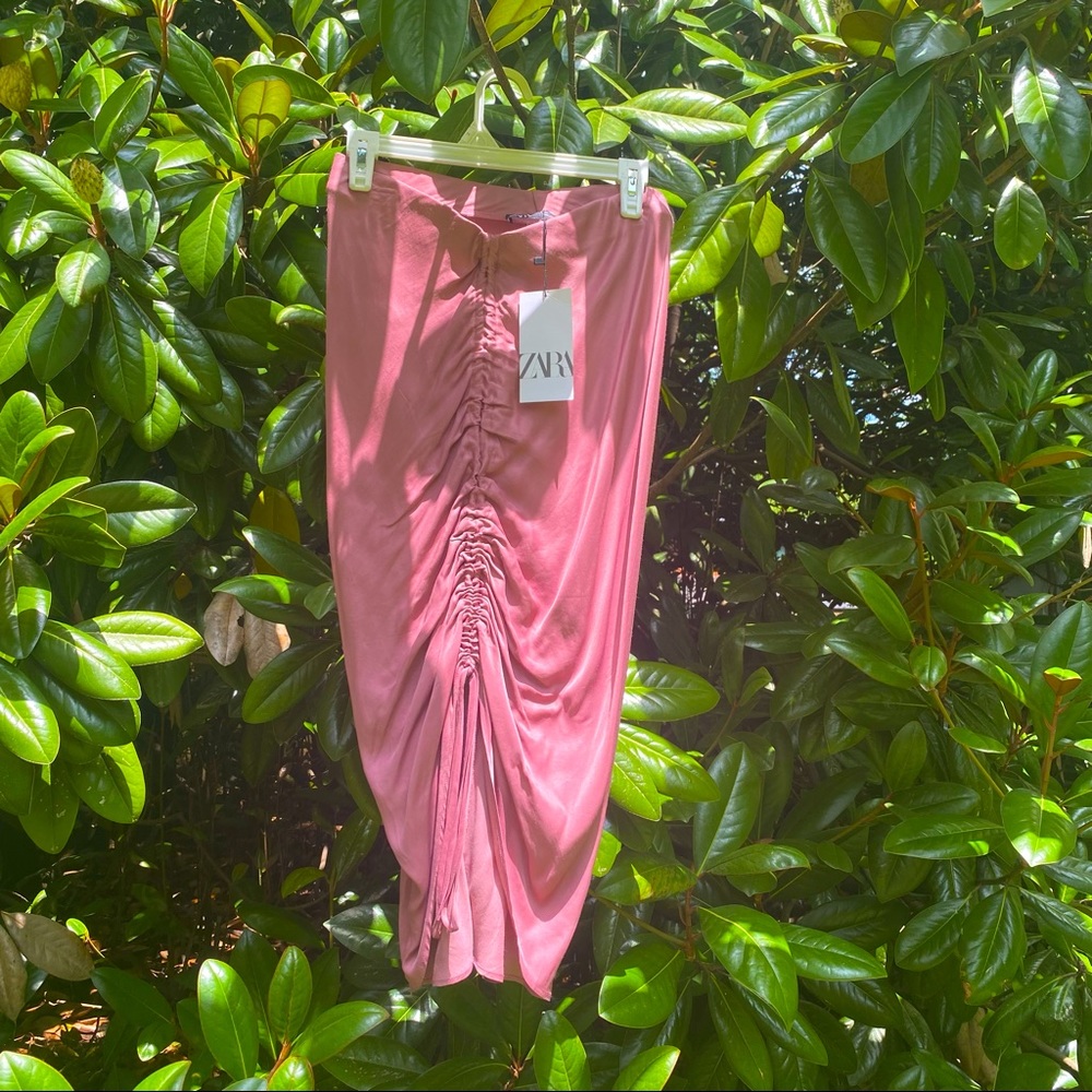 Zara dark pink lilac cinched satin skirt
